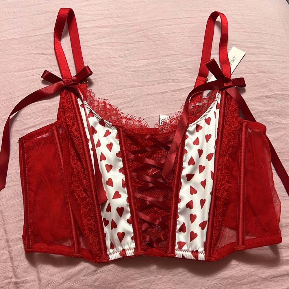 NEW Victorias Secret Dream Angels Valentine's Lace-up Corset Bra Crop Top Heart - Picture 4 of 10